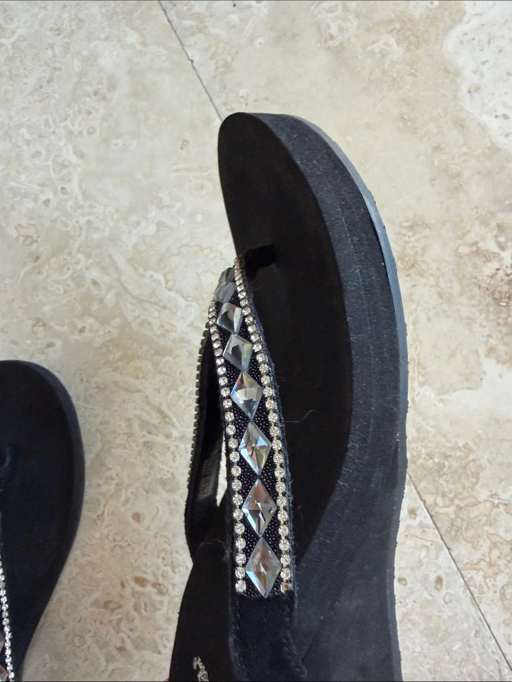 Yellow Box Black Jeweled Thong Sandals - Picture 6 of 6